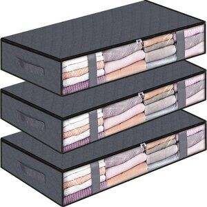 Under-Bed Storage Bags, Foldable Zipper Bags 3 Pack / Grey / NWT Bliss Totes